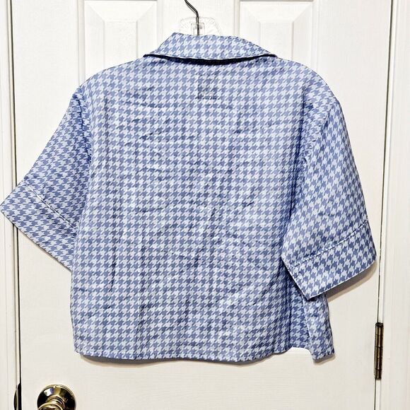 NWOT Aerie Pajama Top Silky Blue and White button down Small - Picture 2 of 3